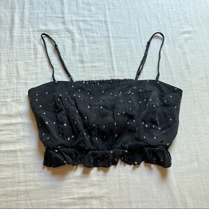 FiveSeventyFive black star print pleated cropped‎ ruffle tank top